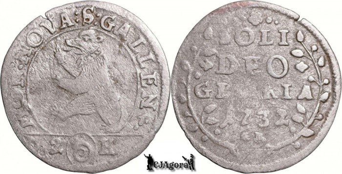 1732, 2 Kreuzer / &frac12; Batzen - Orașul St. Gallen - Confederația Elvețiană