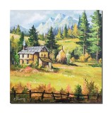 Cumpara ieftin Tablou patrat pictat manual, Peisaj de la munte, oaza de liniste, 50x50cm ulei pe panza, Constantin Feraru