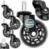 Set 5 roți premium din PU pentru scaun de birou și gaming Vilde - tijă 11 mm, diametru 65 mm, Negru, silențioase și anti-zg&acirc;rieturi
