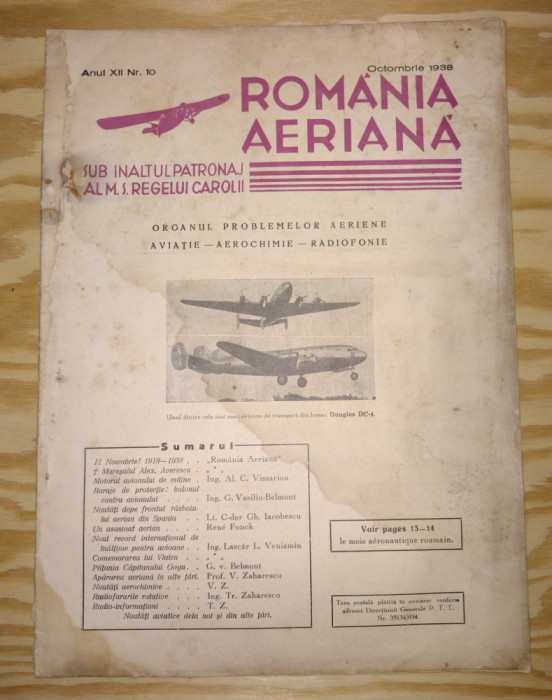 REVISTA AERONAUTICA - ROMANIA AERIANA - (OCTOMBRIE) - ANUL 1938 - CAROL II