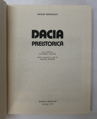 DACIA PREISTORICA-NICOLAE DENSUSIANU , 1986 foto
