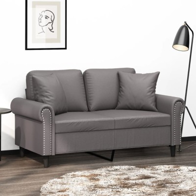 vidaXL Canapea cu 2 locuri cu pernuțe, gri, 120 cm, piele ecologică 3200927 foto