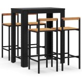 Cumpara ieftin Set bar pentru gradina, 5 piese, negru, poliratan/lemn acacia