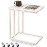 VASAGLE Masuta de cafea, cu cadru de otel si roti, stil industrial, 35x50x60 cm, crem Household NewTrend