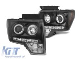 Set de faruri de tuning cu ochi de &icirc;nger halogen potrivit pentru Ford F150 2008-2014 cu baza neagra, stanga si dreapta Performance AutoTuning
