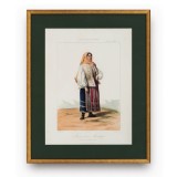 Femeie de la munte - C&acirc;mpulung, litografie colorată manual, gravor Michel Bouquet