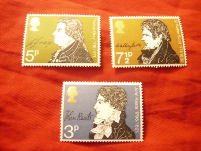 Serie Marea Britanie 1971 - Personalitati Literatura , 3 valori foto