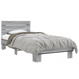 VidaXL Cadru de pat, gri sonoma, 100x200 cm, lemn prelucrat și metal