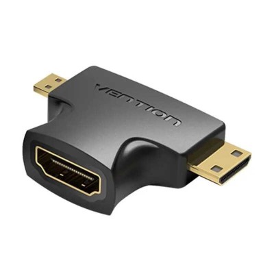 Adaptor HDMI soclu - mufa micro HDMI si mini HDMI mufa neagra foto