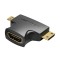 Adaptor HDMI soclu - mufa micro HDMI si mini HDMI mufa neagra