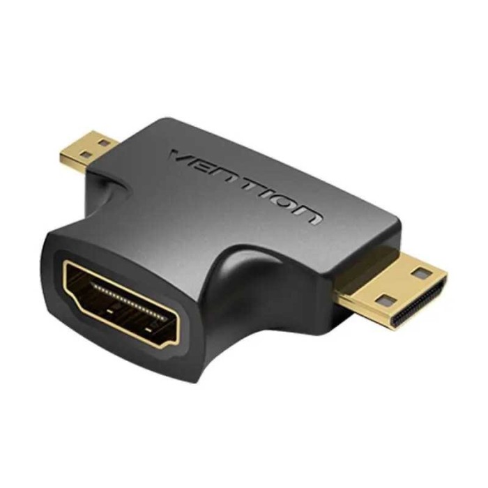 Adaptor HDMI soclu - mufa micro HDMI si mini HDMI mufa neagra