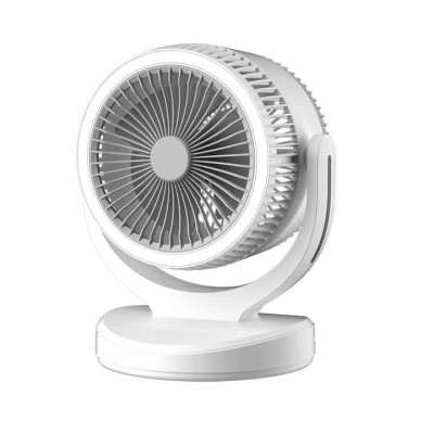 Ventilator electric de masa, cu 3 intensitati de lumina, cu picior, din ABS, incarcare USB, oscilant, 3 trepte de viteza, alb foto