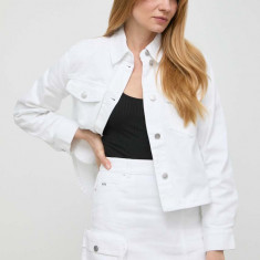 Armani Exchange geaca jeans femei, culoarea alb, de tranzitie