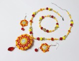 Set handmade Sunset colors , margele, colier, bratara, cercei