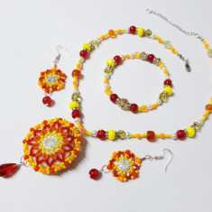 Set handmade Sunset colors , margele, colier, bratara, cercei