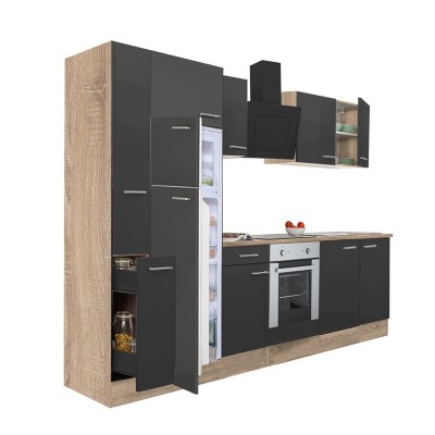 Mobilă de bucătărie Yorki 310, corp din stejar sonoma, față antracit satinat, element cuptor inferior, frigider congelator superior foto
