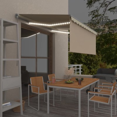 Copertină retractabilă manual cu stor&amp;amp;LED, crem, 3x2,5 m foto