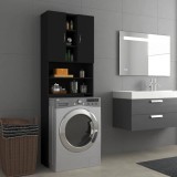Dulap Masina Spalat Gossi Negru 64x25.5x190 cm, 2 Usi, 9 Compartimente, Depozitare Baie, Lemn Compozit