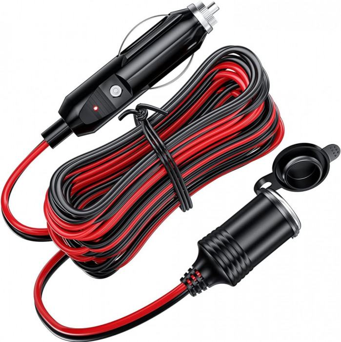 Cablu de extensie pentru bricheta auto Dongge, 2m lungime, 12, 24 V, rosu, negru