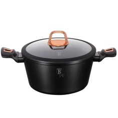 Oală marmorată cu capac 24 cm, 4.5 L Berlinger Haus BH 8165, Black Rose, antiaderentă, capac sticlă