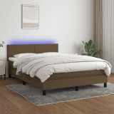 Cumpara ieftin Pat cu arcuri, saltea și LED, maro &icirc;nchis, 140x190 cm, textil