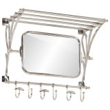 vidaXL Suport Bagaj Aluminiu Argintiu cu Umerașe, Oglindă, Montare Perete 66x38x61cm