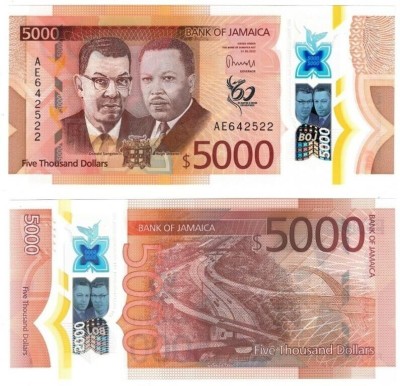 Bancnota Jamaica 5.000 Dolari 2022 - P101 UNC ( polimer, comemorativa - vezi descriere ) foto
