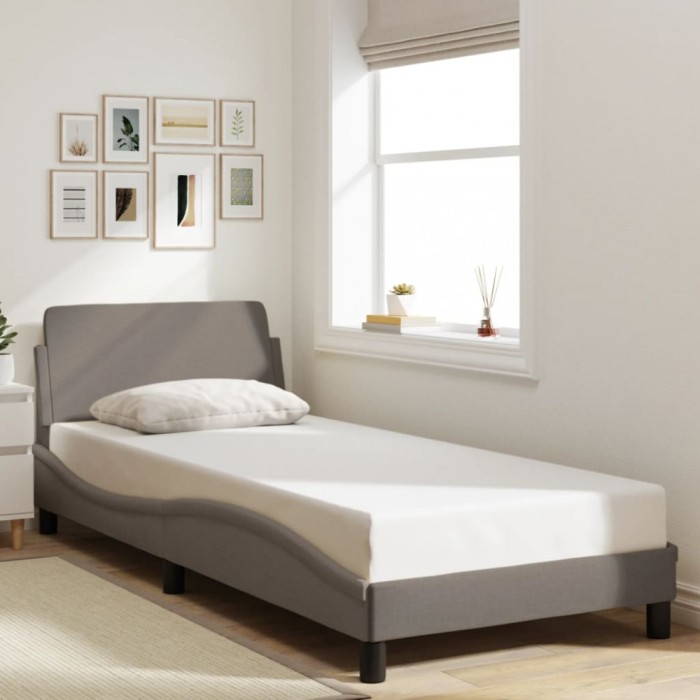 Gossi cadru de pat cu tablie, gri taupe, 90x190 cm, textil