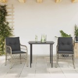VidaXL Set bistro cu perne, 3 piese, gri deschis, poliratan