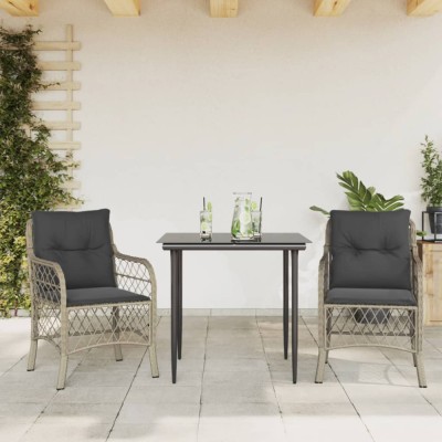 vidaXL Set bistro cu perne, 3 piese, gri deschis, poliratan 3212166 foto