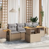 Cumpara ieftin Set canapele de grădină cu perne, 5 piese, bej, poliratan