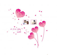 Sticker decorativ, flori roz in forma de inima cu 2 rame foto, 185 cm, 1261ST foto