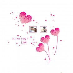 Sticker decorativ, flori roz in forma de inima cu 2 rame foto, 185 cm, 1261ST