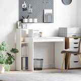 Birou Calculator vidaXL Alb Lemn Prelucrat Compact, 2 Rafturi, Design Minimalist, Asamblare Usoara