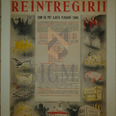 AFIS ORIGINAL, IMPRUMUL REINTREGIRII ROMANIEI , grafica executata de Pictorita Lili Pancu, 1941