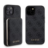 Husa MagSafe pentru Apple iPhone 15, Guess, Powerbank 4G Metal Logo, Neagra