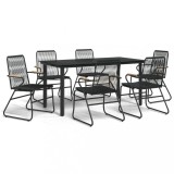 Set mobilier de gradina, 7 piese, negru, ratan PVC