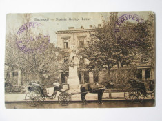 Rara! Bucuresti-Liceul si statuia Gh.Lazar,trasura,carte post.ocup.germana 1917 foto