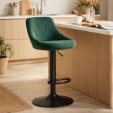 Scaun de bar Artool Kast, rotativ, reglabil, catifea verde, picior metal negru