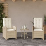 Scaune Gradina Rabatabile Poliratan vidaXL, Bej, 2 Buc, Perne Incluse, Rezistent UV, 57x58.5x93cm