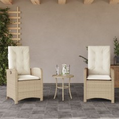 vidaXL Scaune de grădină rabatabile cu perne, 2 buc., bej, poliratan 365172