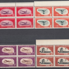 ROMANIA 1953 LP 347 AVIATIA SPORTIVA BLOCURI DE 4 TIMBRE MNH