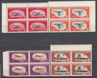 ROMANIA 1953 LP 347 AVIATIA SPORTIVA BLOCURI DE 4 TIMBRE MNH foto