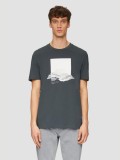 Tricou barbati cu maneca scurta, imprimeu in partea din fata si croiala Regular Fit, Gri inchis, S
