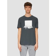 Tricou barbati cu maneca scurta, imprimeu in partea din fata si croiala Regular Fit, Gri inchis, S