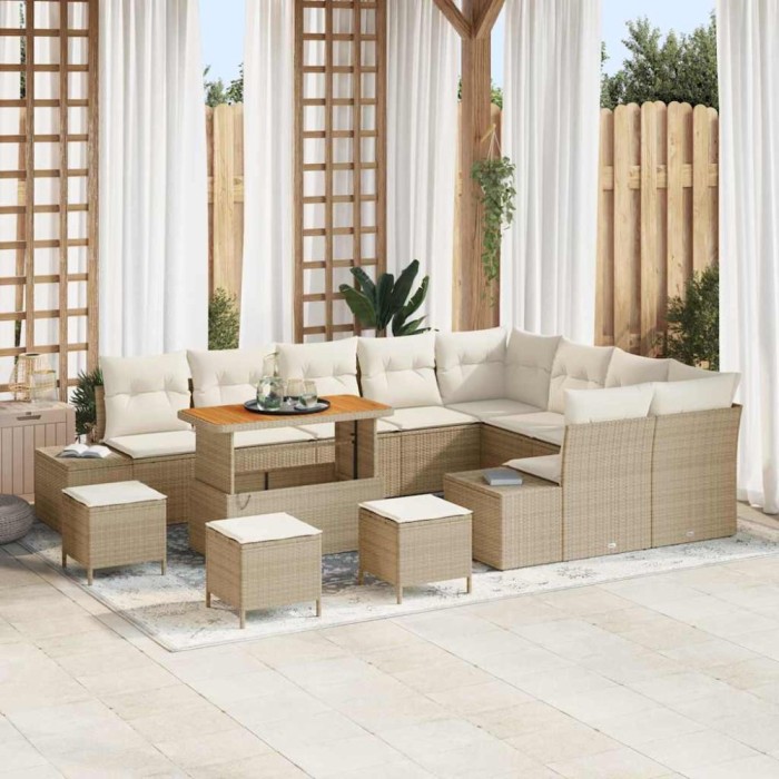 vidaXL Set de canapele pentru grădină 13 pcs Bej Rattan poli