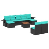 Cumpara ieftin Set canapele de gradina cu 10 piese si perne, poliratan negru