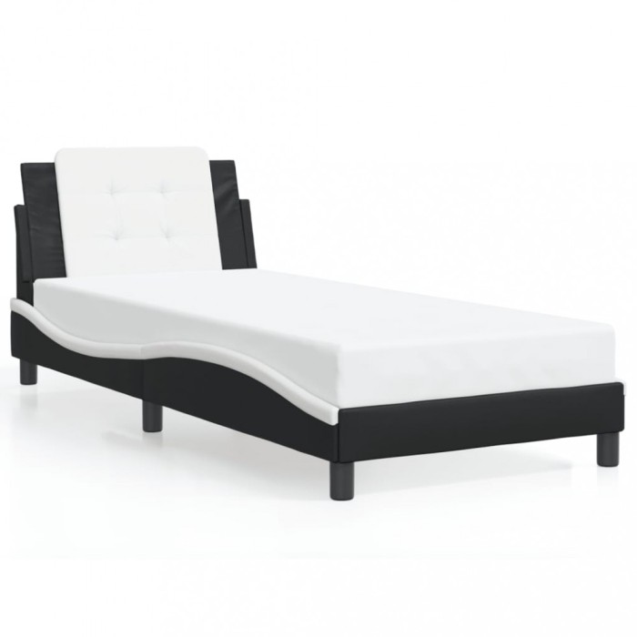 Cadru de pat fara saltea Zadar negru si alb 100x200cm piele artificiala