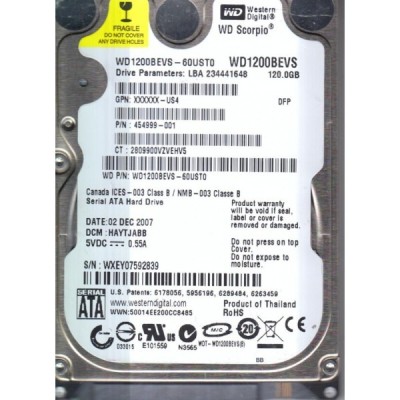 Hard Disk Laptop Sh - Western Model WD WD1200BEVS-60UST0 ,120 GB , 5400 RPM , foto