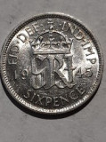 Moneda 6 pence 1945 argint Marea Britanie, Europa